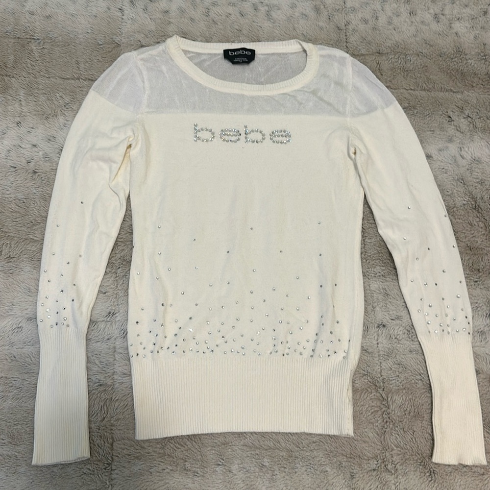 BEBE TOP W/ SWAROVSKI SHEER PANEL ON TOP